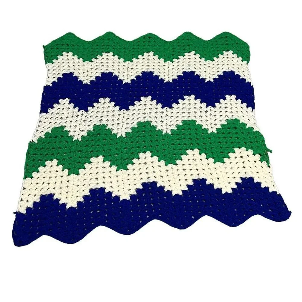 Handmade Crochet Knit Herringbone-Style Pattern lap blanket  30